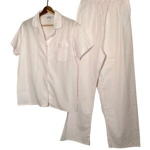 Vintage Katz Pajama Set Womens 36 Pale Pink Cotton Blend Button Up Minimalist